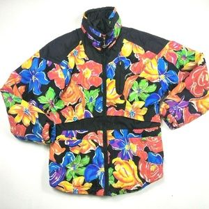Black Red Orange Floral Snow Hood Ski Coat “Juniors”